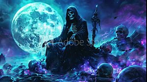 Grim Reaper animation. Motion video graphics 4k. With Halloween theme.
