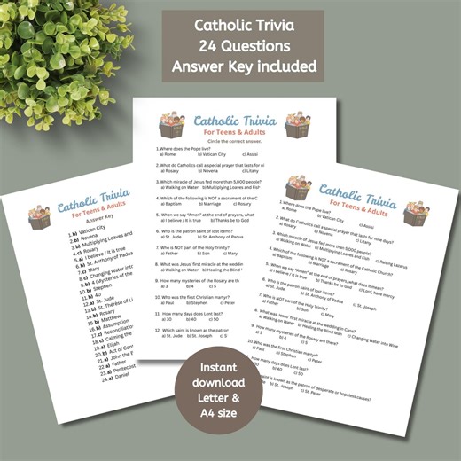 Catholic Trivia Game, Printable Quiz for Teens & Adults, 24 Questions With Answer Key, PDF Download - Etsy