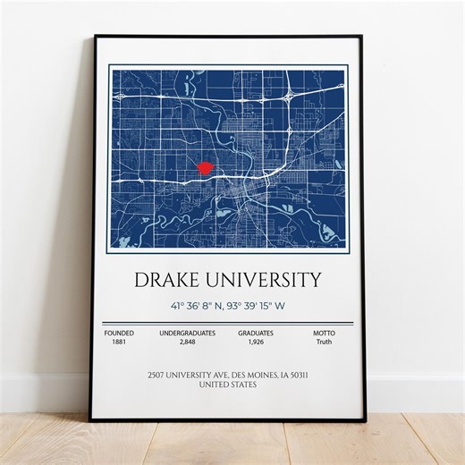 Personalized University Graduation Gift Print, Drake University Map, Graduation Gifts for Her, Gift for University Student, - Etsy