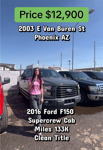 Price $12,900 2016 Ford F150 Supercrew Cab Miles 133K Clean Title We work with all credit levels! Come test drive today 2003 E Van Buren St Phoenix AZ #usedcars #carsforsale #phoenixaz #fordf150 #truck *price excludes tax, title, registration, and doc fees