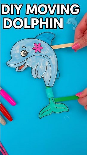 DIY Moving Dolphin Craft 🐬 | Easy Paper & Popsicle Stick Craft for Kids #diy #craft #craftyfun #kids