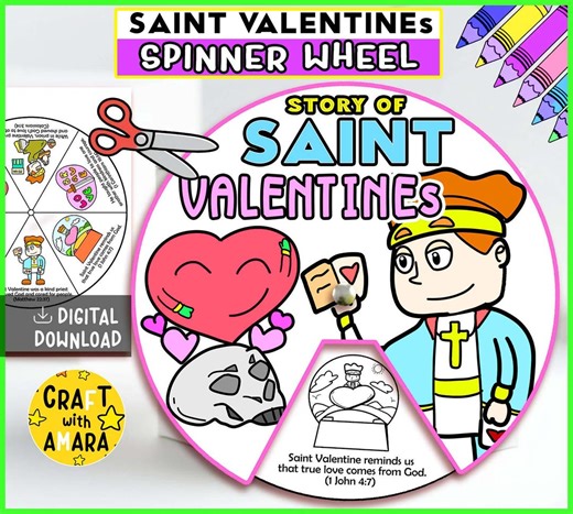 Story of SAINT VALENTINES Spinner Wheel Coloring Craft: Valentine's Day Bible Story Lesson Activity, Sunday School, Memory Games, Christian - Etsy