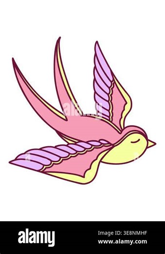 shine light effect animation of tattoo in traditional style of a swallow in bright glow color Stock Video Footage - Alamy