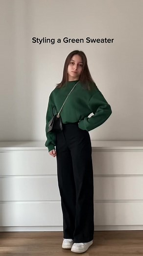 Styling a Green Sweater 💚 #greensweater #sweateroutfit #sweateroutfitidea #outfitideas #outfitinspiration #outfitinspo #sweateroutfitinspo