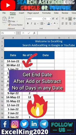 Get End Date After Add or Subtract No of Days in any Date 🌟💥💯 🤫🤩🤗💡🔥⚡ www.youtube.com/c/excelking #AskExcelKing #excelking2020 #JSD #JMD #JH #rakeshjaiswal #exceltricks #exceltips #exceltraining #exceltutorial #excelshortcuts #excel #excel2016 #msexcel #msexceltips #microsoft #microsoftexcel #Office365 #officetips #productivity #reels #trending #ytshorts #youtube #trendingreels #rakeshjaiswal #excel2019 #dataentry #data #dataanalytics #exceltipsandtricks | ExcelKing2020