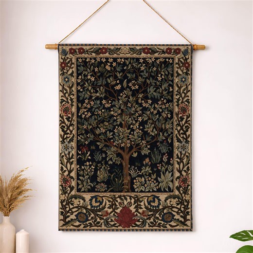 William Morris Tapestry, Tree of Life Woven Wall Hanging, Arts and Crafts Textile Botanical, Floral Decor - Etsy