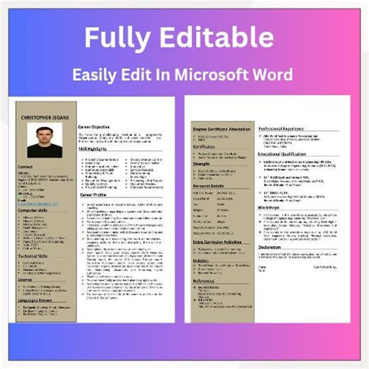 2-page Resume Template: Editable Professional CV (digital Download) - Etsy