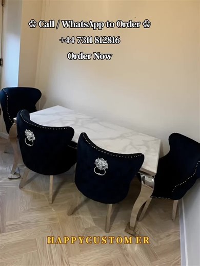 Luxurious Marble Top Dining Table with Lion Knocker Chairs