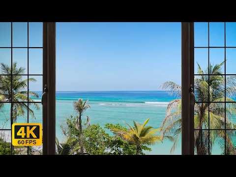 4K Tropical Beach Window View | Maldives | Ocean Sounds | Relax, Sleep, Screensaver 8 hours