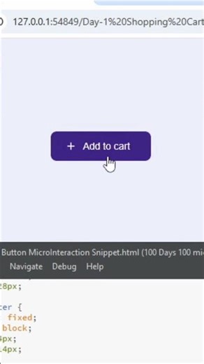 Shopping Cart Button MicroInteraction Snippet. #tutorial #coding #frontendcourse