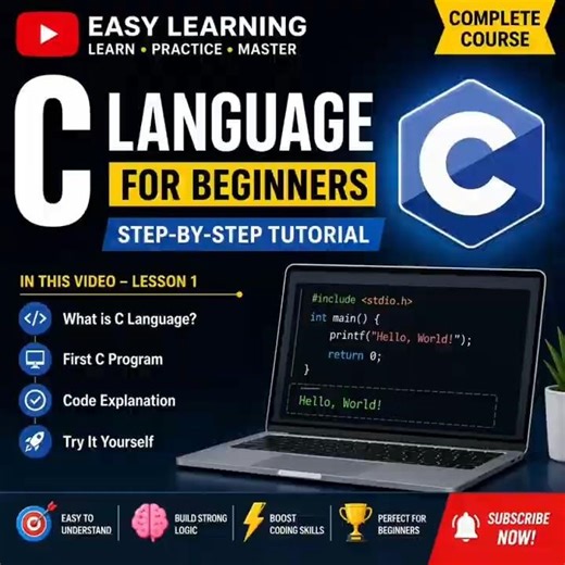 🚀 C LANGUAGE FULL COURSE | Step-by-Step for Beginners | Easy Learning #cprogram #shorts #viral