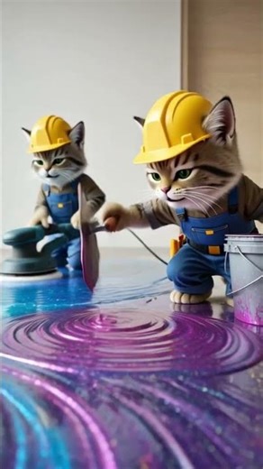 De concreto a lujo 😱 Gatitos construyen un piso epoxy increíble 🐱✨