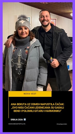 MediaPortalTV on Instagram: "Muzička zvezda Ana Bekuta napustila je Čačak uz osmeh, ali nije krila razočaranje zbog incidenta koji je obeležio veče. Kako je rekla, nepoznati pojedinci su ledenicama gađali njenu ekipu, pri čemu su polomljeni gitara i harmonika. „Ovo nisu Čačani“, poručila je Bekuta, ističući da ne želi da se ceo grad dovodi u vezu sa postupcima nekolicine. Pevačica je zahvalila publici koja je došla da je podrži i naglasila da veruje u gostoprimstvo i toplinu grada, uprkos nemilo