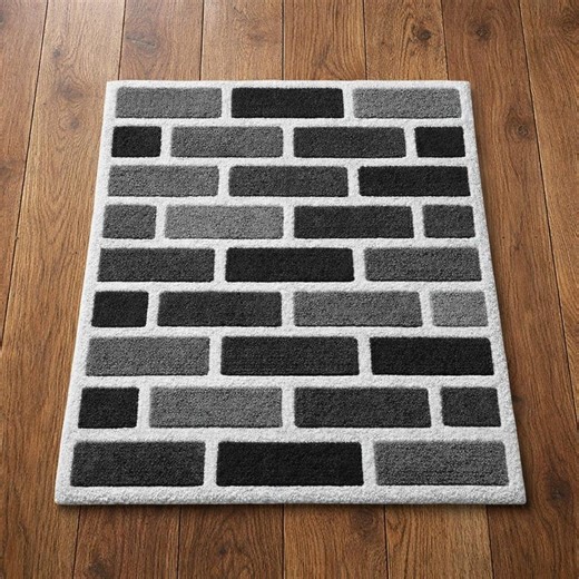 Tapete moderno com estampa de tijolos, tapete preto, cinza e branco, tapete felpudo geométrico, tapete minimalista para sala de estar, decoração contemporânea para casa. - Etsy Portugal