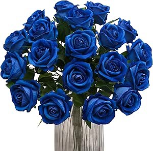 Hawesome Fake Roses Artificial Silk Flowers - 12 Pcs Blue Roses Artificial Faux Flowers with Stems for Home Wedding Centerpiece Hotel Office Decor