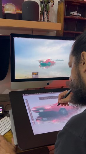 In Water. A glimpse into a day in the studio creating one of my images. A mix of scale model photography doing practical effects and digital artwork. Love collapsing these two worlds to create. #miniaturephotography #scalemodelphotography #diorama #creativephotography #scalecarphotography | Felix Alejandro Hernández Rodríguez