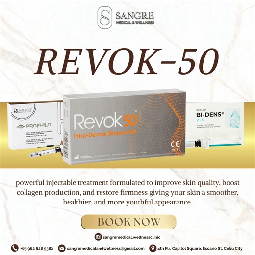 Experience next-level skin rejuvenation with PROFHILO for deep hydration and glow, BIDENS-2.5 to boost collagen and restore firmness, and REVOK-50 to refine texture and tighten skin. This powerful trio works together to give you smoother, healthier, and more youthful-looking skin—naturally radiant from within. 𝐁𝐎𝐎𝐊 𝐘𝐎𝐔𝐑𝐒 𝐍𝐎𝐖! 📞 63 962 628 5382 ✉ sangremedicalandwellness@gmail.com 📍 4th Flr, Capitol Square, Escario St, Cebu City #BotoxPH #AntiAgingTreatment #MedicalAesthetics #Natur