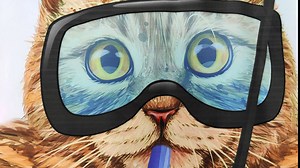 Funny Cat Fabric Shower Curtain for Bathroom, Cool Scuba Diving Cat Tropical Fish Coral Underwater Sea Ocean Animal Shower Curtain Set with Hooks 69 x 70 Inch
