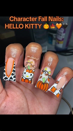 Hello Kitty Fall Nails ?!?! 😳🎃🍁🧡🖤 #fyp #nailsartvideos #viral #nailtech #fyp