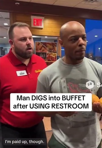 Man DIGS into BUFFET after USING RESTROOM #foodies #bigback #buffet #funnyshorts