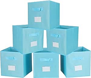 Collapsible Storage Cubes, TQVAI 6 Pack Foldable Cloth Basket Bins with Dual Handles, Fabric Storage Cube Organizer for Closet, Home and Office, Sky Blue
