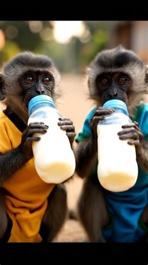 cute little monkey 🐒🐒🐒 drinking milk shake #viral #cutemonkey #monkey