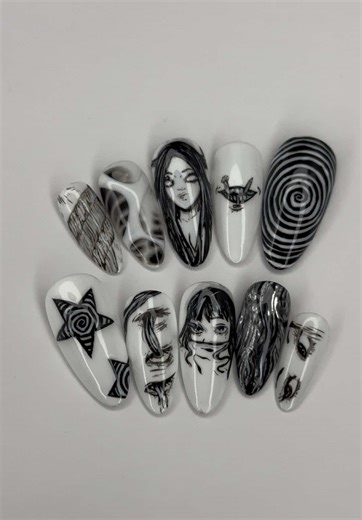 throwback to my first junji ito set 🌟🥹 #junjiito #tomiejunjiito #junjiitocollection #pressonnails #uzumaki
