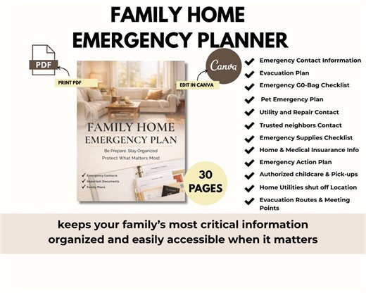 Family Emergency Planner Printable, Home Safety Binder, Emergency Preparedness Kit, Evacuation Plan, Medical Info Organizer - Etsy