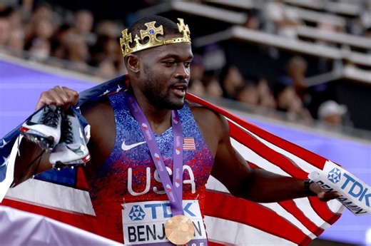 Watch: USA's Rai Benjamin overcomes initial DQ, wins 400M hurdles world title