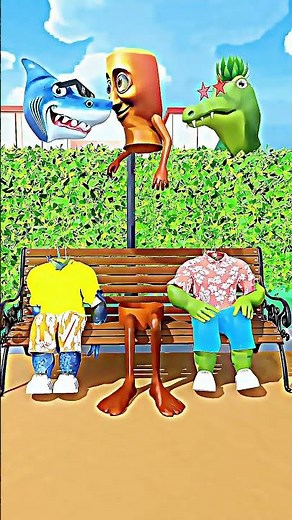 Body Swap Glitch! Shark, Crocodile, and Log Man Bench Prank #BodySwap #SharkMeme
