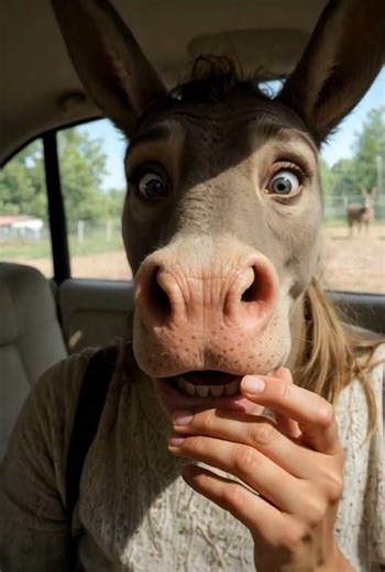 She Touches Her New Donkey Snout