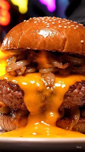 “🍔 Epic Slow-Mo Gourmet Burger | Molten Cheese & Juicy Flames Street Food Magic!
