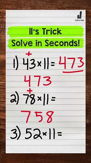 Cool Mental Math Trick for 11’s | Multiplying 2-Digit Numbers by 11 | Math with Mr. J #Shorts