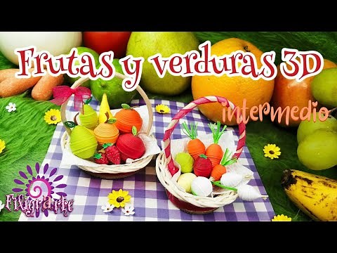 🍐🥕 FRUTAS Y VERDURAS 3D en filigrana de papel. Nivel INTERMEDIO.