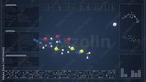 Cefazolin molecule with description on the computer screen, loopable 3d animation