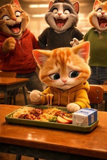 Bullies Ruin Happy Cat’s Lunch 😿🍝 | Emotional Cafeteria Scene