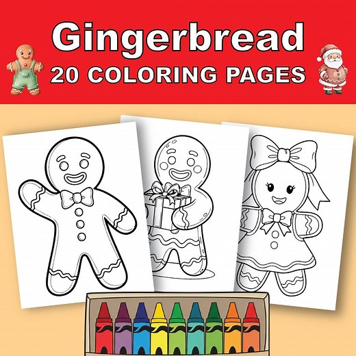 20 Gingerbread Christmas Coloring Pages | Printable PDF - Etsy