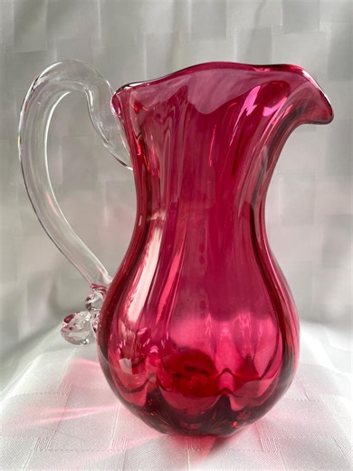 PAIRPOINT Cranberry Ribbed Glass Pitcher - Cape Cod Made - 5 1/2" - Label & Signed - Etsy