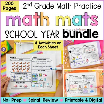 2nd Grade 2 Math Worksheets Spiral Review Packet Fall Winter Math Activities