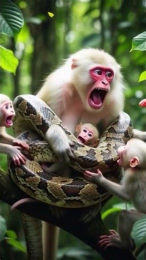 “Mother Monkey Battles Giant Python to Save Her Babies! 😱🐒🔥”