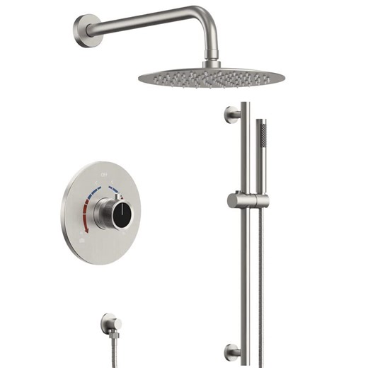 Check The Home Depot's Q&A Before Buying: EVERSTEIN 5-Spray Pattern LED Shower System 12 in. Ceiling Mount Dual Shower Heads with 6-Jet in Brushed Nickel 2.5 GPM