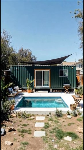 Container Houses on Instagram: "Green container house paired with a private pool. Would you prioritize indoor space or the pool? 🏠"