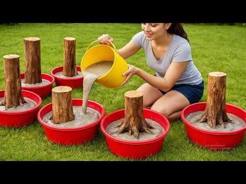 Amazing Tree Stump Recycling Ideas / Want AMAZING Garden Decor Ideas? DIY Cement Table Inspiration .