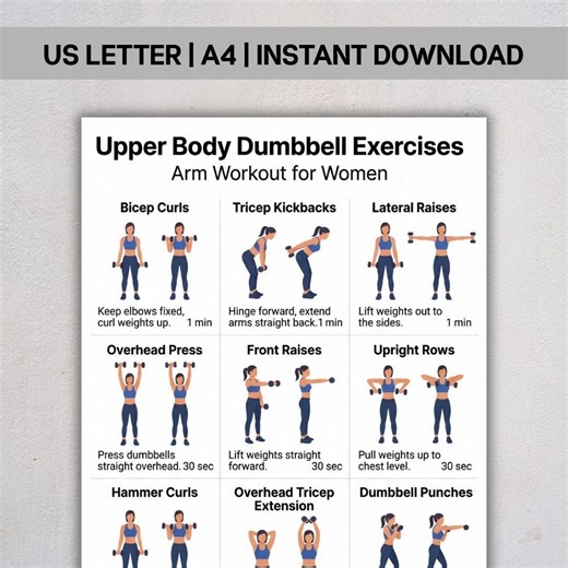 Upper Body Dumbbell Workout Chart, Arm Workout for Women Printable PDF, Home Dumbbell Exercise Chart, Instant Download - Etsy