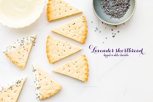 Lavender shortbread dipped in white chocolate, a twist on a classic