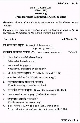 NEB Account Model Question Paper 2080 || Class 12 Model Question Account 2080