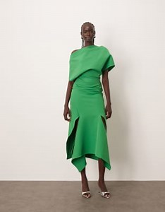 ARRANGE draped bodice square cut hem midi dress in green | ASOS