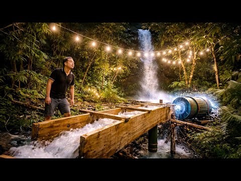 Man Generate Electricity with DIY Water Turbine in the Jungle | Start to Finish