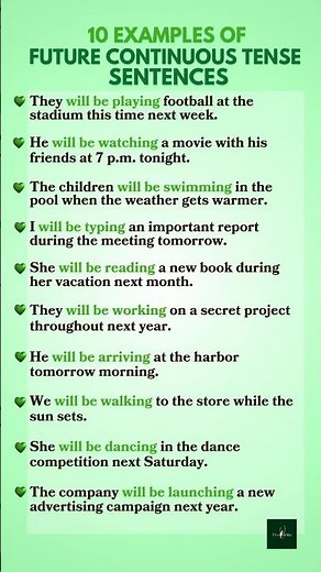 Future Continuous Tense II 10 Examples of Future Continuous Tense #tenses #english #grammar #tenses