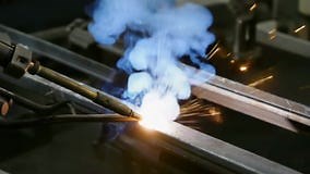 Welding Torch Fusing Metal Profiles, Generating Smoke and Sparks Stock Footage - Video of construction, fusion: 402205034